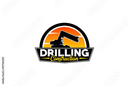 Contractor, trench digger and drilling rig logo design inspiration Heavy equipment logo vector for construction company. Creative excavator illustration for logo template.