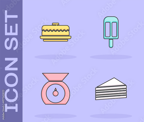 Set Cake, , Scales and Ice cream icon. Vector.