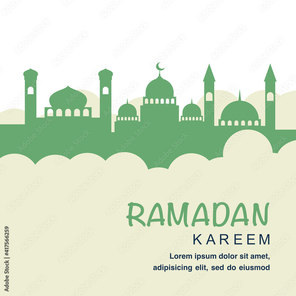 Ramadan Kareem flat illustration with mosque