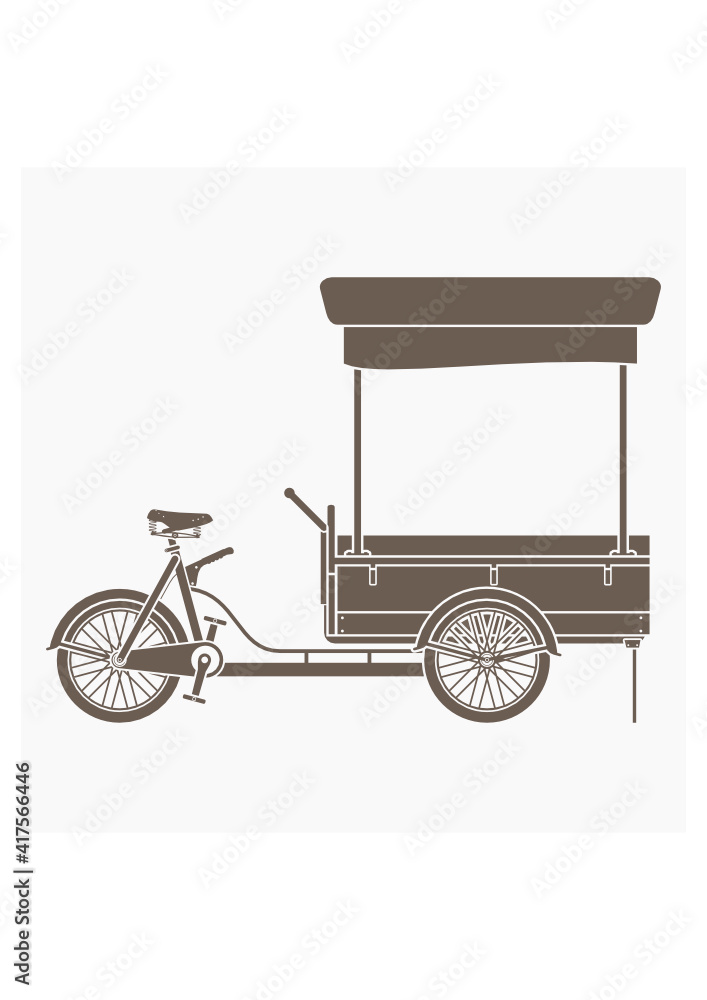 Editable Isolated Side View Mobile Food Bike Shop Vector Illustration in Flat Monochrome Style for Artwork Element of Vehicle or Food and Drink Business Related Design Editable Isolated Side View Mobile Food Bike Shop Vector Illustration in Flat Monochrome Style for Artwork Element of Vehicle or Food and Drink Business Related Design