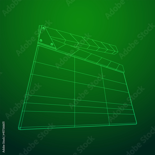 Movie clapper board. Film cinema concept. Wireframe low poly mesh vector illustration