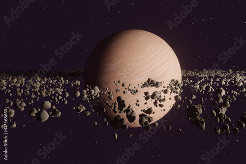 Fototapeta Naklejka Na Ścianę i Meble -  Planet Saturn or Jupiter close-up with stone ring in space. 3d illustration