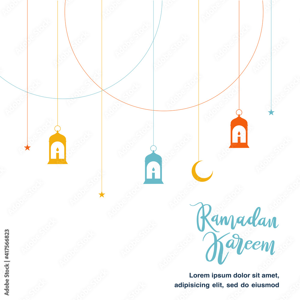 Cute Ramadan Kareem greeting flat illustration