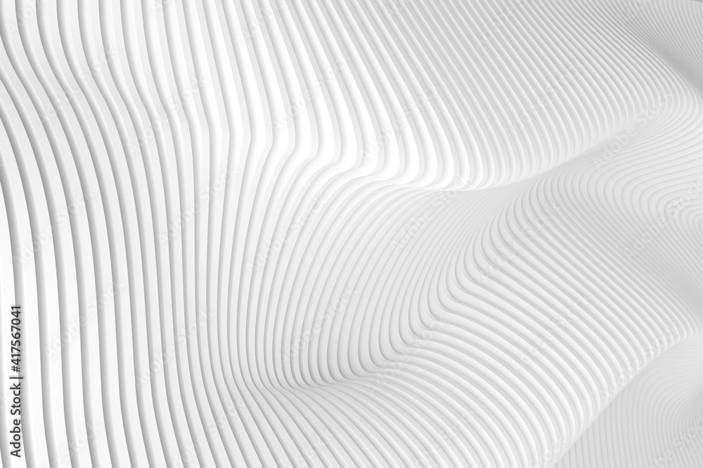 Abstract of white wave pattern, Parametric architectural design. Geometric wallpaper, 3D rendering.
Abstract of white wave pattern, Parametric architectural design. Geometric wallpaper, 3D rendering.