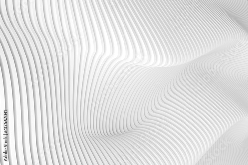 Abstract of white wave pattern, Parametric architectural design. Geometric wallpaper, 3D rendering. 