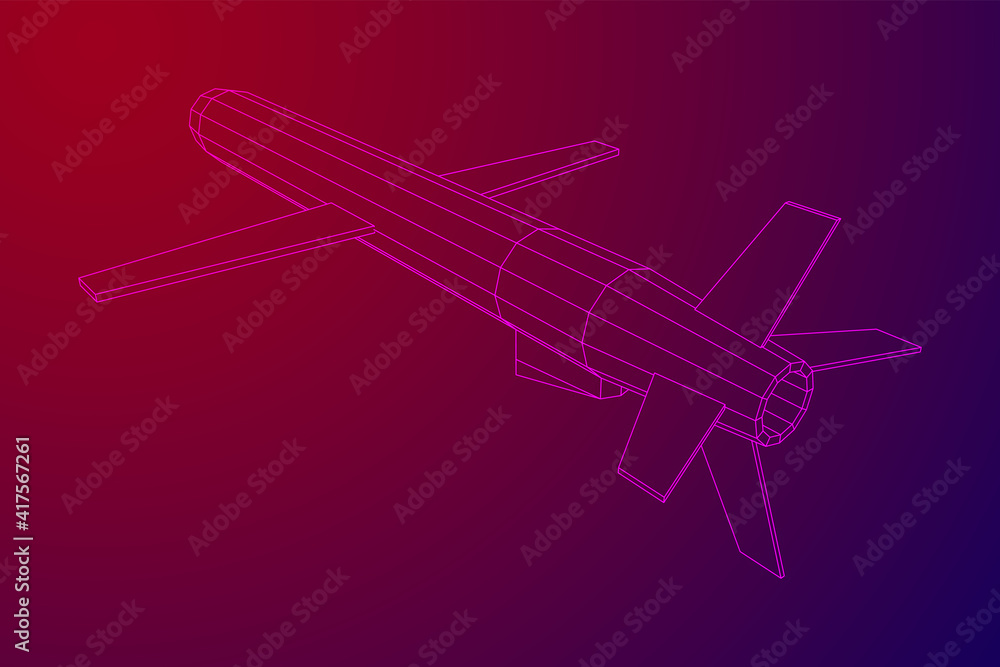 Flying supersonic cruise missile. Wireframe low poly mesh vector illustration Flying supersonic cruise missile. Wireframe low poly mesh vector illustration