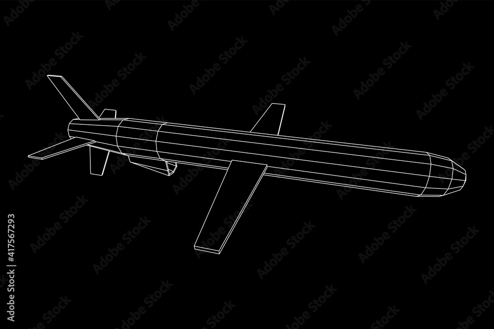 Flying supersonic cruise missile. Wireframe low poly mesh vector illustration Flying supersonic cruise missile. Wireframe low poly mesh vector illustration