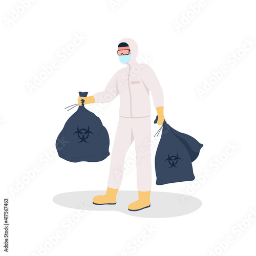 Throwing out rubbish flat color vector faceless character. Plastic pollution after pandemia. Environmental problems isolated cartoon illustration for web graphic design and animation