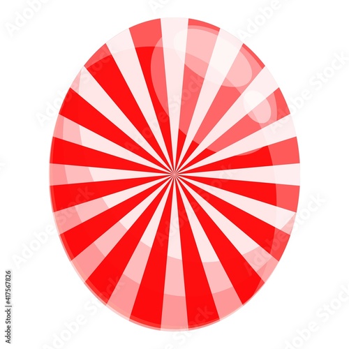 Round striped candy icon. Cartoon of round striped candy vector icon for web design isolated on white background