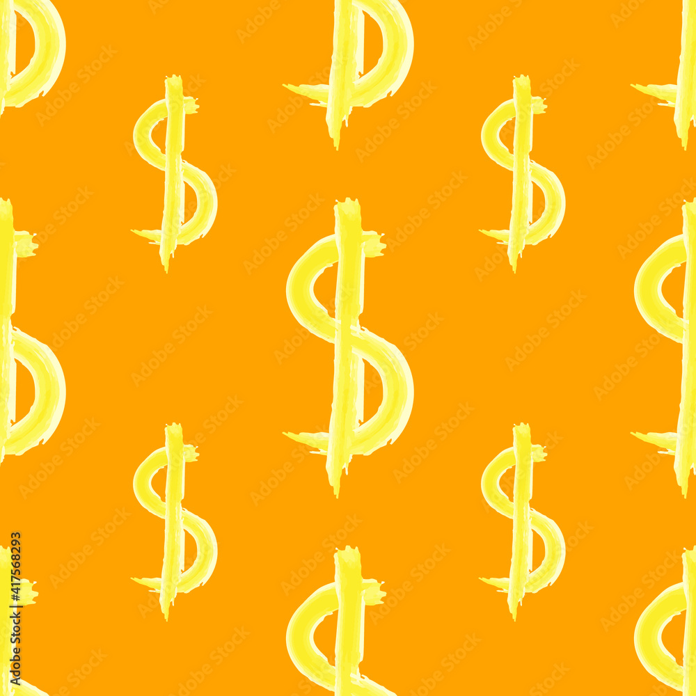 Dollar sign on a yellow background, texture for design, seamless pattern, vector illustration Dollar sign on a yellow background, texture for design, seamless pattern, vector illustration