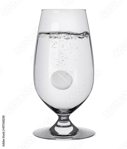 Drinking glass with water and tablet isolated