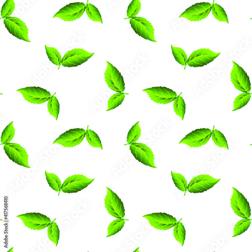 Green leaves of trees on a white background  texture for design  seamless pattern  vector illustration