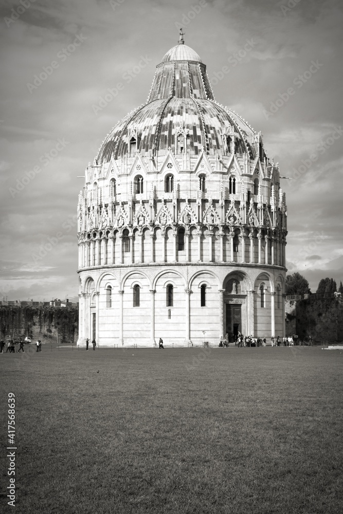 Pisa Baptistery. Black and white.