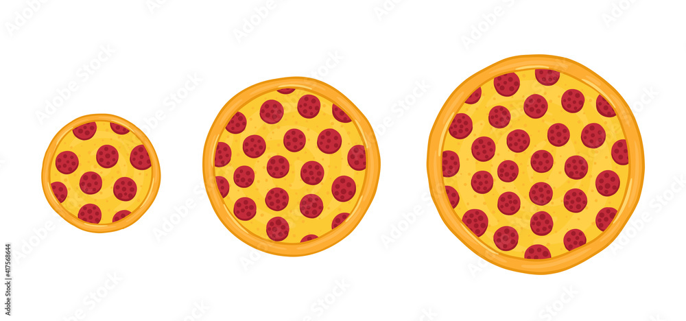 Pizza sizes. Hand drawn. Vector infographic illustration. Small, medium ...