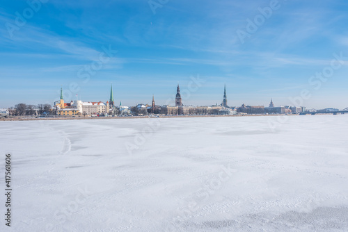 Frozen River next to Riga, Latvia in mid Winter