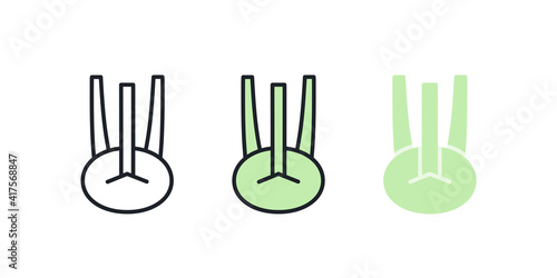 Kohlrabi icon. Linear color icon, contour, shape, outline isolated on white. Thin line. Modern design. Vector set. Illustrations of vegetables.