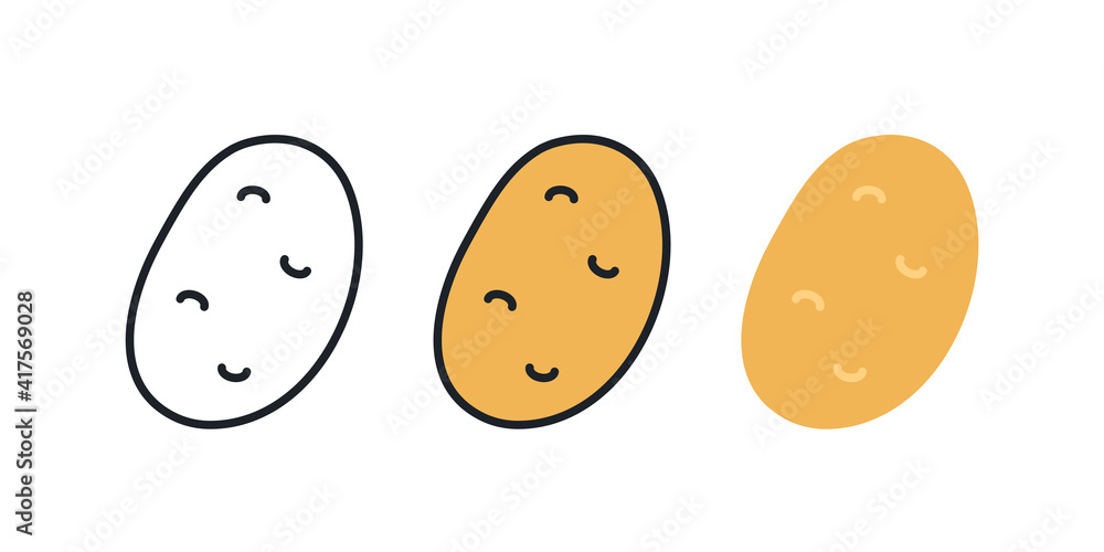 Potato icon. Linear color icon, contour, shape, outline isolated on white. Thin line. Modern design. Vector set. Illustrations of vegetables. Potato icon. Linear color icon, contour, shape, outline isolated on white. Thin line. Modern design. Vector set. Illustrations of vegetables.