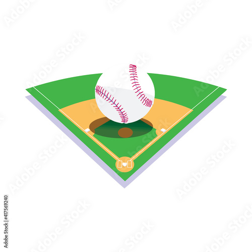 vector illustration of baseball field with bat, ball isolated on a white