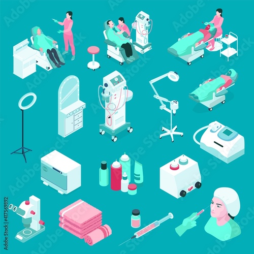 Cosmetology Isometric Icons Set