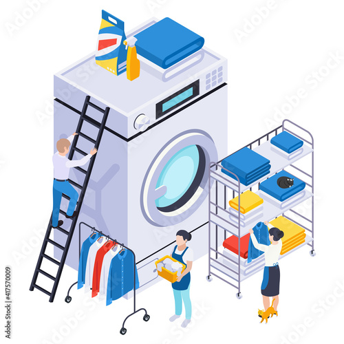 Washing Clothes Isometric Composition