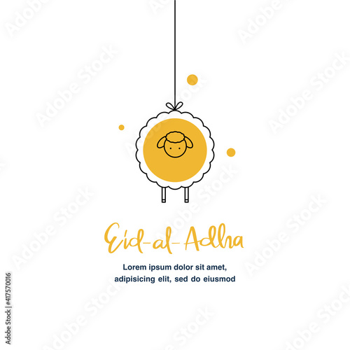 Eid AL Adha greeting flat illustration with cute sheep