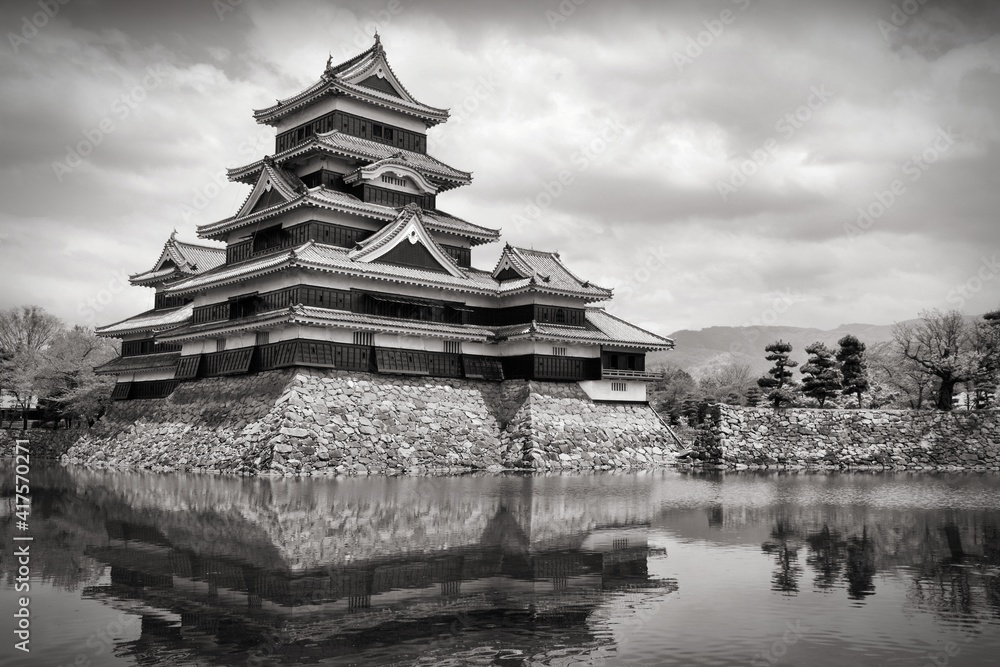 Japan Matsumoto Castle. Japan black and white. Japan Matsumoto Castle. Japan black and white.