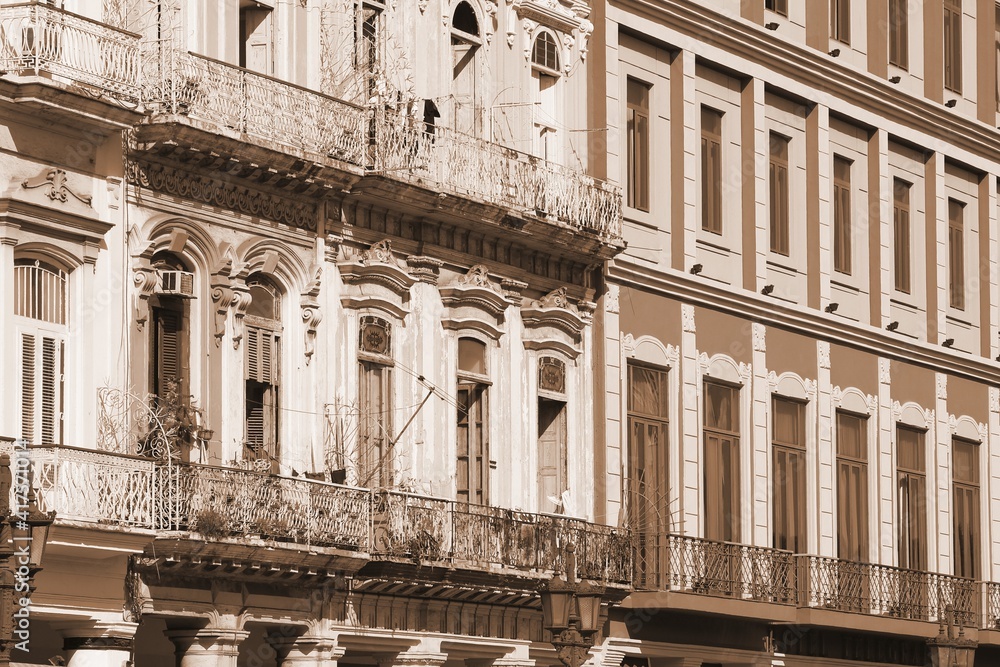 Fototapeta premium Havana, Cuba. Sepia retro style view of Cuba.