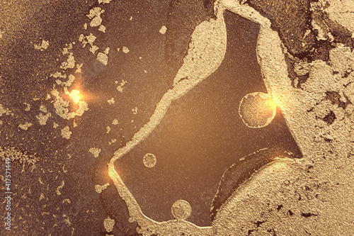 Gold and brown shining abstract marble background. Vector texture in alcohol ink technique with glitter. Template for banner, poster design. Fluid art painting