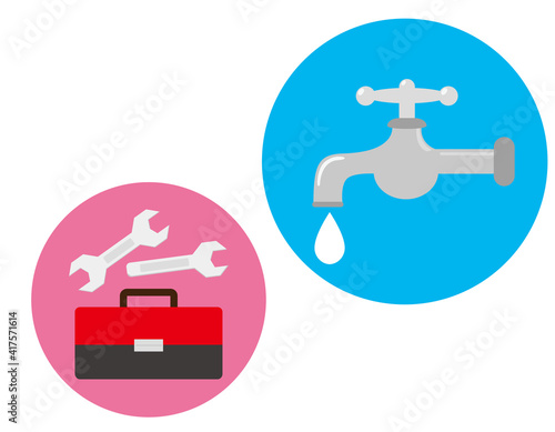 水道の蛇口　水漏れ工事　ベクターイラスト