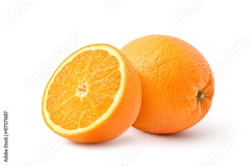 Orange  with cut in half  isolated on white background. clipping path.