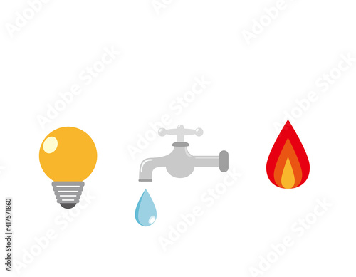 水道　ガス　電気　　住まいのベクターイラスト