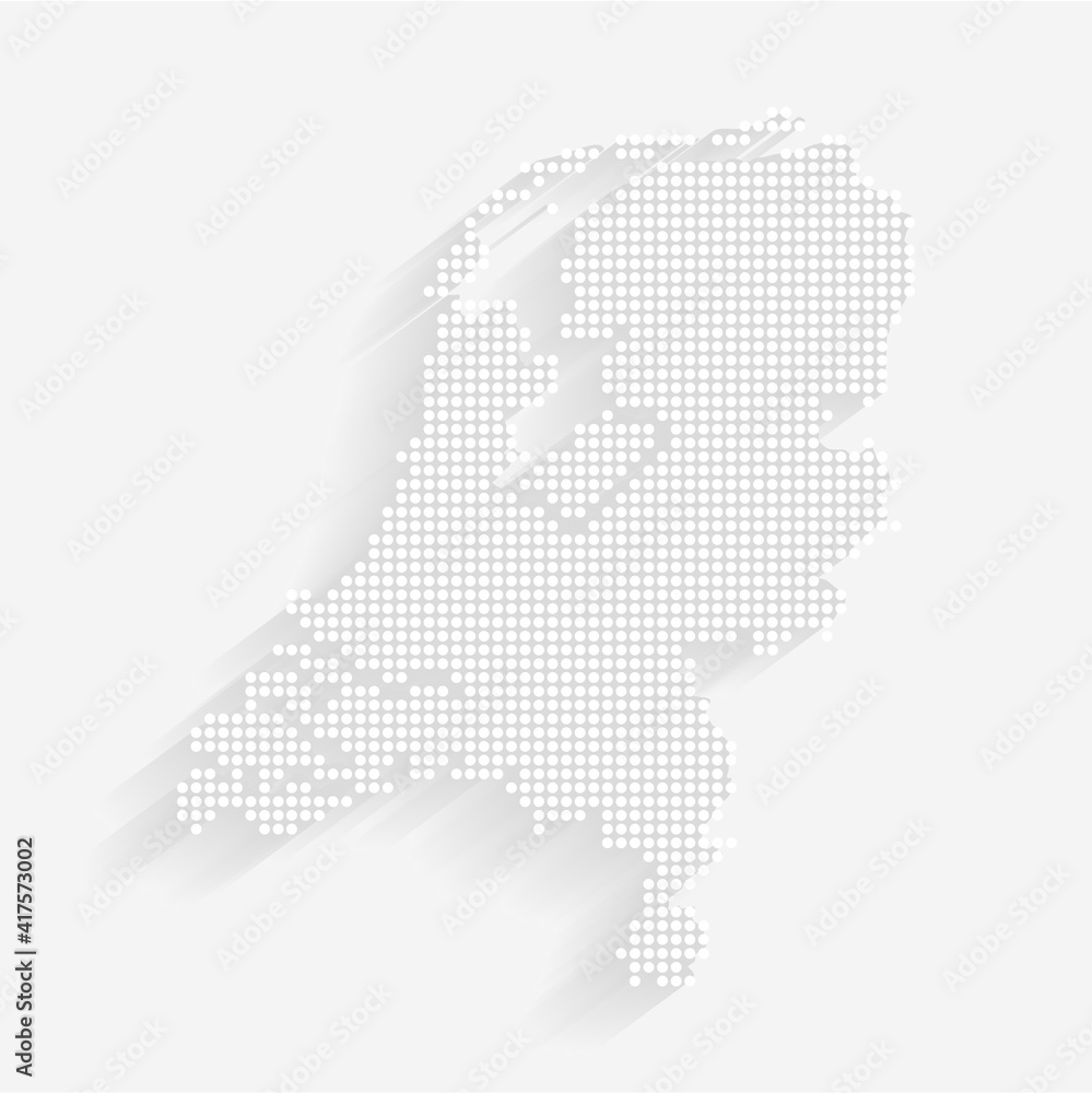 Dotted Style of white color Holland map, white dotted Holland map with shadows, vector, illustration, eps file