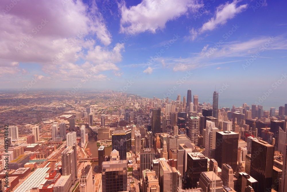 Chicago aerial view - urban skyline of Chicago. Filtered colors style.