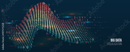 Filtering machine algorithms. Sorting data. Vector technology background. Big data visualization. Information analytics concept. Abstract stream information with ball array and binary code.