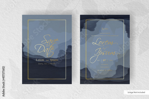 Elegant wedding invitation template with watercolor splash and abstract hand drawn dynamic fluid