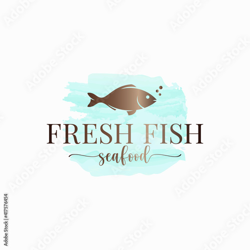 fish watercolor logo design on white background