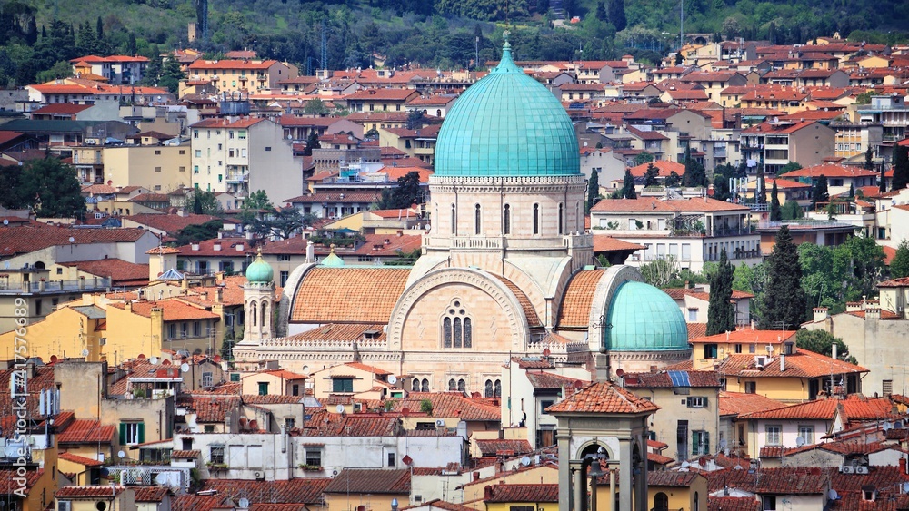 Florence synagogue cityscape. Italy Florence landmarks. Italian tourist attraction.