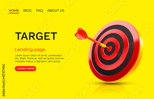 Target landing page, banner business 3d icon. Vector