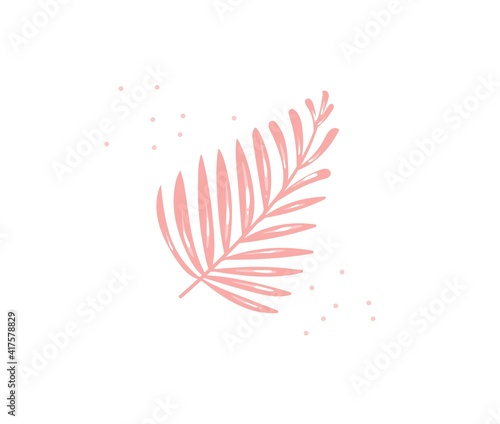 Hand drawn vector stock abstract flat cartoon graphic illustration with tropical palm leaf isolated on white background