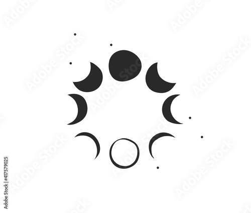 Hand drawn vector abstract stock flat graphic illustration collection set with logo elements of magic celestial astrology moon phases isolated on white background