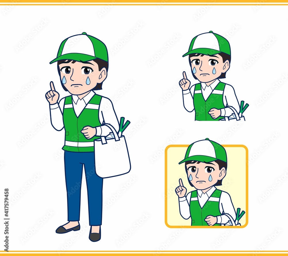 緑の帽子をした女性のボランティア