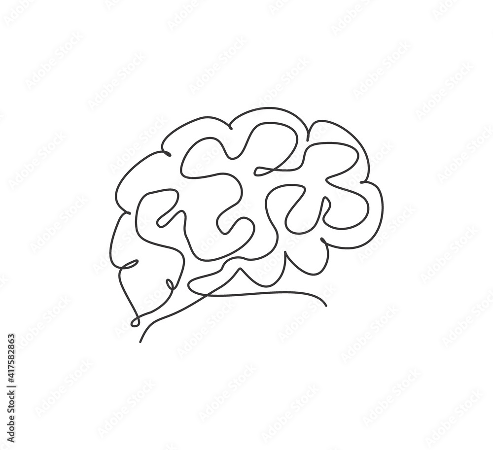 One single line drawing of brain from side view for memory supplement food company logo identity. Human organ icon concept for medical science. Trendy continuous line draw design vector illustration One single line drawing of brain from side view for memory supplement food company logo identity. Human organ icon concept for medical science. Trendy continuous line draw design vector illustration