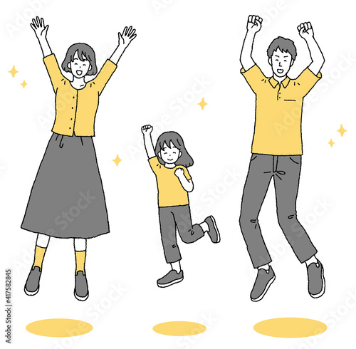 ジャンプする家族のイラストセット
