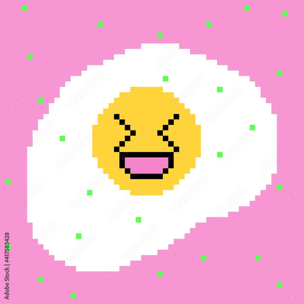 Pixel art, scrambled eggs emoji on pink background, funny illustration, fried egg, cute emoticon, smile all over face Stock Illustration | Adobe Stock Pixel art, scrambled eggs emoji on pink background, funny illustration, fried egg, cute emoticon, smile all over face Stock Illustration | Adobe Stock