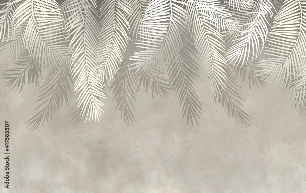 Fototapeta Palm leaves, palm branches, abstract drawing, tropical leaves.