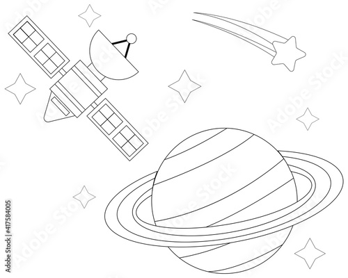 Illustration vector graphic coloring book of satellite and saturn