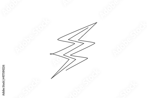 Single continuous line drawing of light thunder bolt logo label. Power up energy strike for electrical company logotype icon concept. Modern one line draw graphic design vector illustration