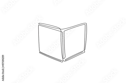 Single continuous line drawing of open textbook for publishing company logo label. Educational handbook logotype icon concept. Modern one line draw graphic design vector illustration