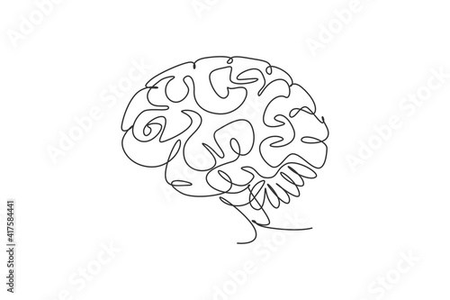 Fototapeta Naklejka Na Ścianę i Meble -  One single line drawing of smart human brain from side view logo identity. Genius idea for brain medical health icon logotype concept. Dynamic continuous line draw design vector graphic illustration