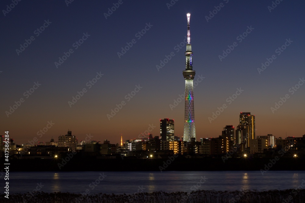 葛飾　東四つ木避難橋からの眺め　下町の夕日